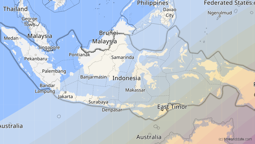 A map of Indonesien, showing the path of the 22. Mai 2077 Totale Sonnenfinsternis