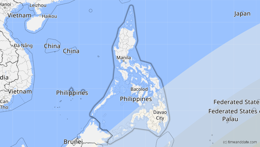 A map of Philippinen, showing the path of the 22. Mai 2077 Totale Sonnenfinsternis