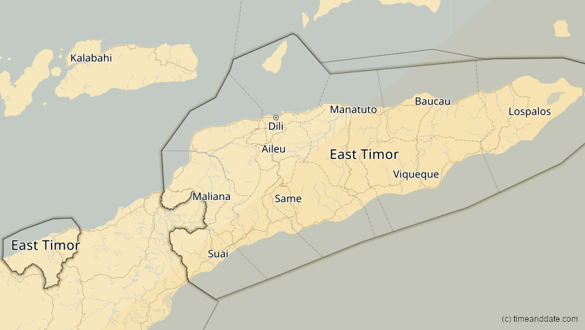A map of Osttimor, showing the path of the 22. Mai 2077 Totale Sonnenfinsternis
