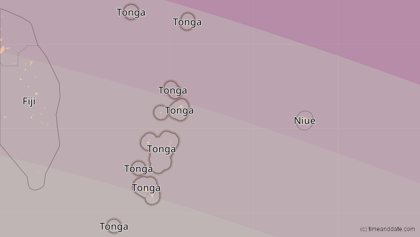 A map of Tonga, showing the path of the 22. Mai 2077 Totale Sonnenfinsternis