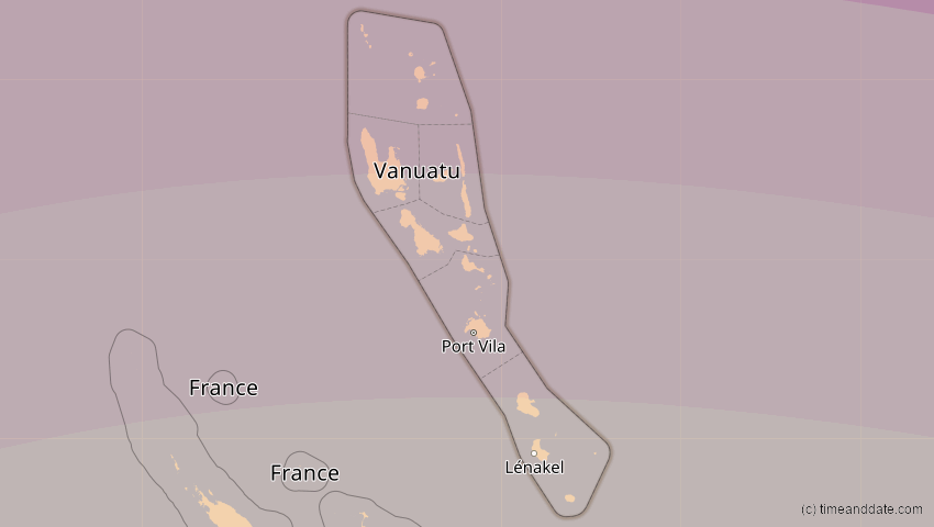 A map of Vanuatu, showing the path of the 22. Mai 2077 Totale Sonnenfinsternis