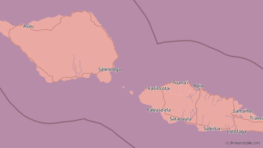 A map of Samoa, showing the path of the 22. Mai 2077 Totale Sonnenfinsternis