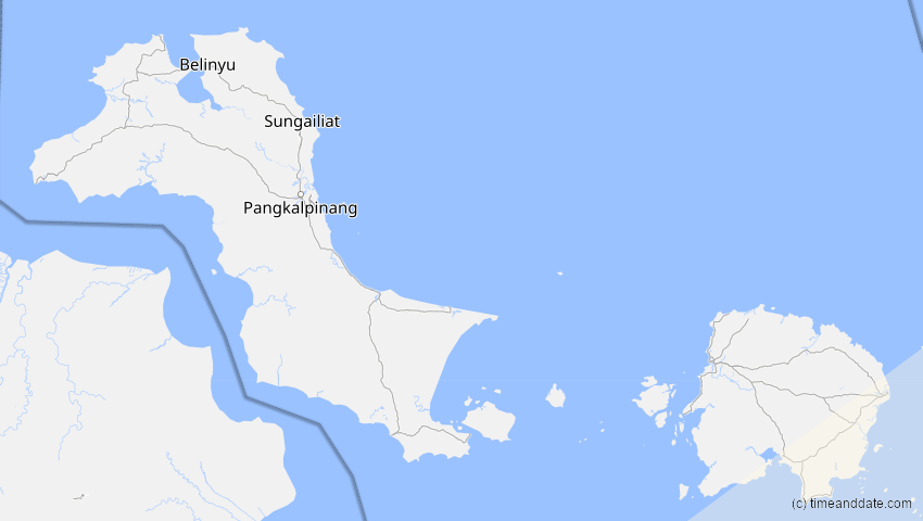 A map of Bangka-Belitung, Indonesien, showing the path of the 22. Mai 2077 Totale Sonnenfinsternis