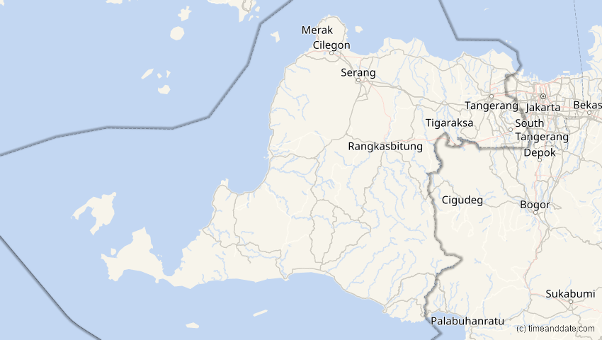 A map of Banten, Indonesien, showing the path of the 22. Mai 2077 Totale Sonnenfinsternis