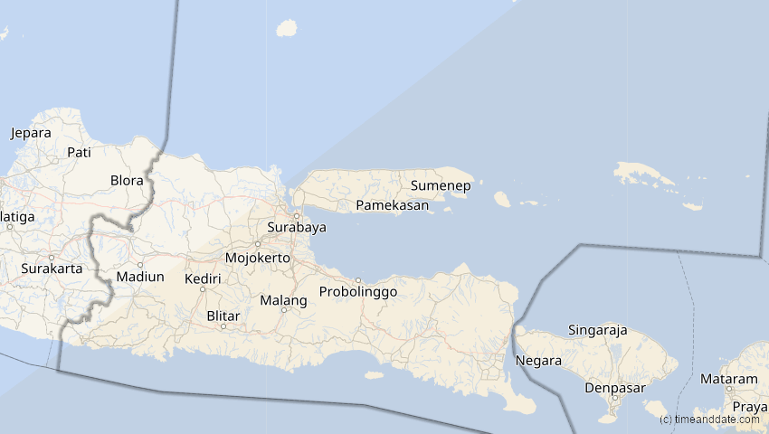 A map of Jawa Timur, Indonesien, showing the path of the 22. Mai 2077 Totale Sonnenfinsternis
