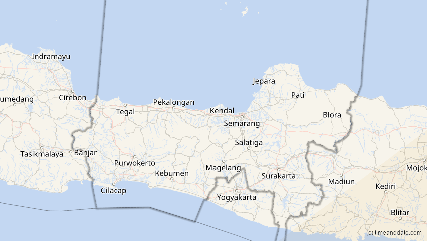 A map of Jawa Tengah, Indonesien, showing the path of the 22. Mai 2077 Totale Sonnenfinsternis