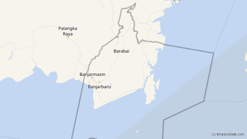 A map of Kalimantan Selatan, Indonesien, showing the path of the 22. Mai 2077 Totale Sonnenfinsternis