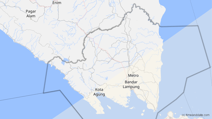 A map of Lampung, Indonesien, showing the path of the 22. Mai 2077 Totale Sonnenfinsternis