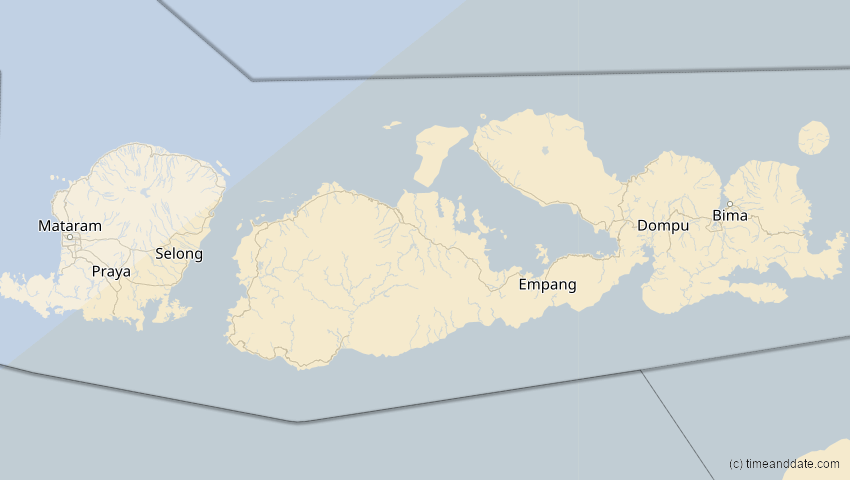 A map of Nusa Tenggara Barat, Indonesien, showing the path of the 22. Mai 2077 Totale Sonnenfinsternis