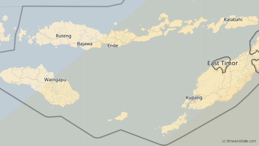 A map of Nusa Tenggara Timur, Indonesien, showing the path of the 22. Mai 2077 Totale Sonnenfinsternis