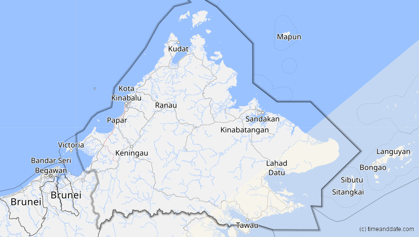 A map of Sabah, Malaysia, showing the path of the 22. Mai 2077 Totale Sonnenfinsternis