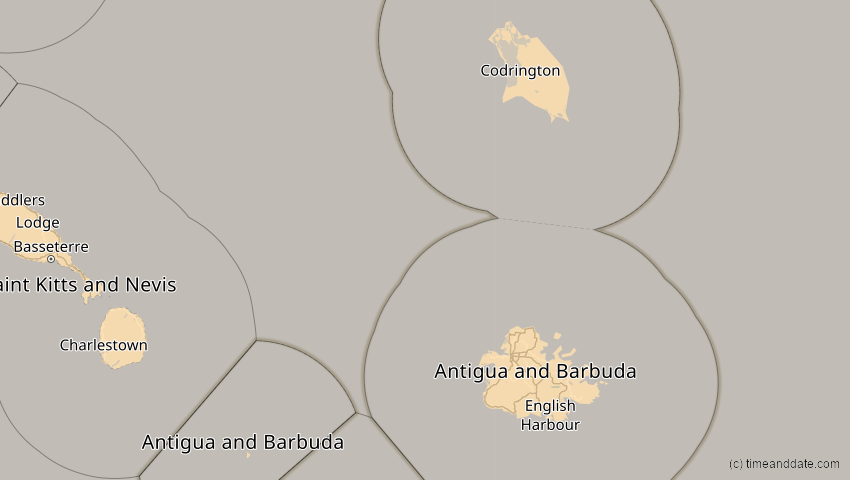 A map of Antigua und Barbuda, showing the path of the 15. Nov 2077 Ringförmige Sonnenfinsternis