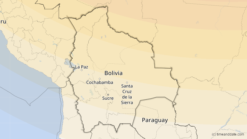 A map of Bolivien, showing the path of the 15. Nov 2077 Ringförmige Sonnenfinsternis