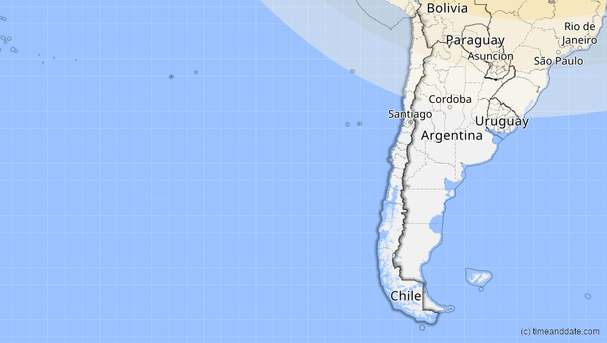 A map of Chile, showing the path of the 15. Nov 2077 Ringförmige Sonnenfinsternis