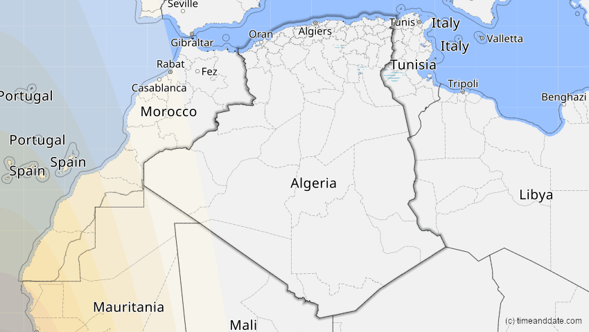A map of Algerien, showing the path of the 15. Nov 2077 Ringförmige Sonnenfinsternis
