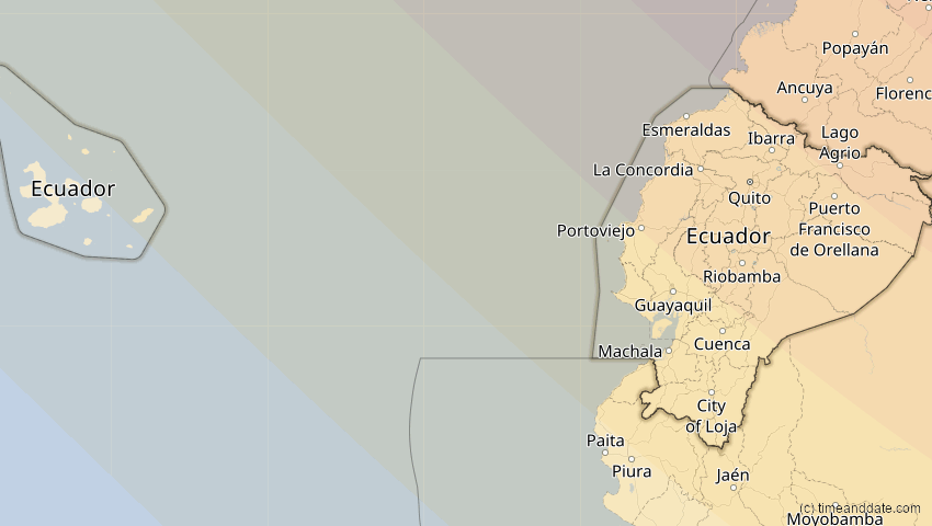 A map of Ecuador, showing the path of the 15. Nov 2077 Ringförmige Sonnenfinsternis