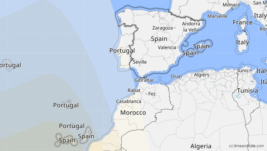 A map of Spanien, showing the path of the 15. Nov 2077 Ringförmige Sonnenfinsternis