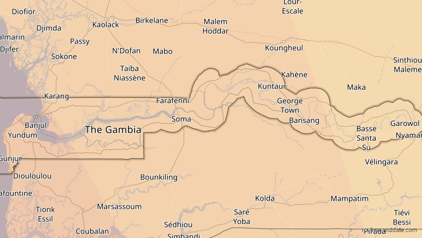 A map of Gambia, showing the path of the 15. Nov 2077 Ringförmige Sonnenfinsternis