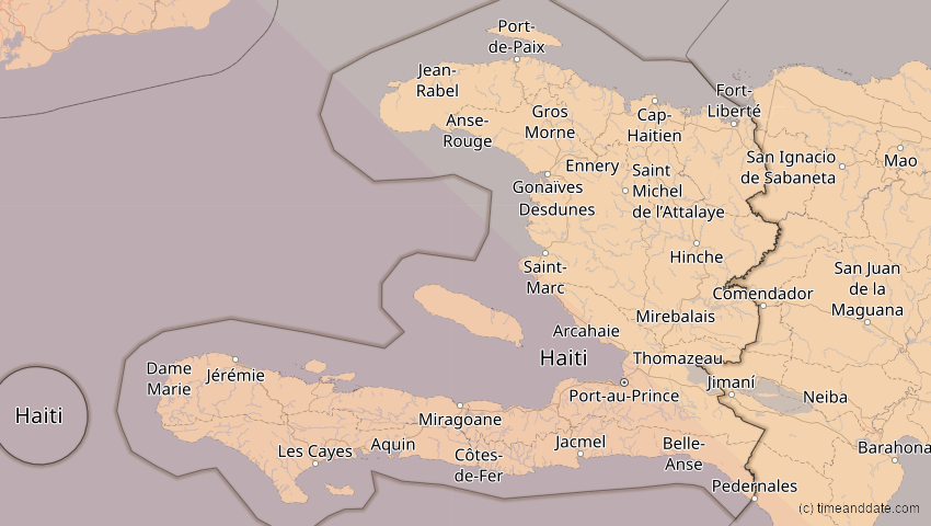 A map of Haiti, showing the path of the 15. Nov 2077 Ringförmige Sonnenfinsternis