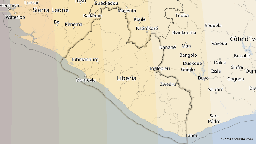 A map of Liberia, showing the path of the 15. Nov 2077 Ringförmige Sonnenfinsternis