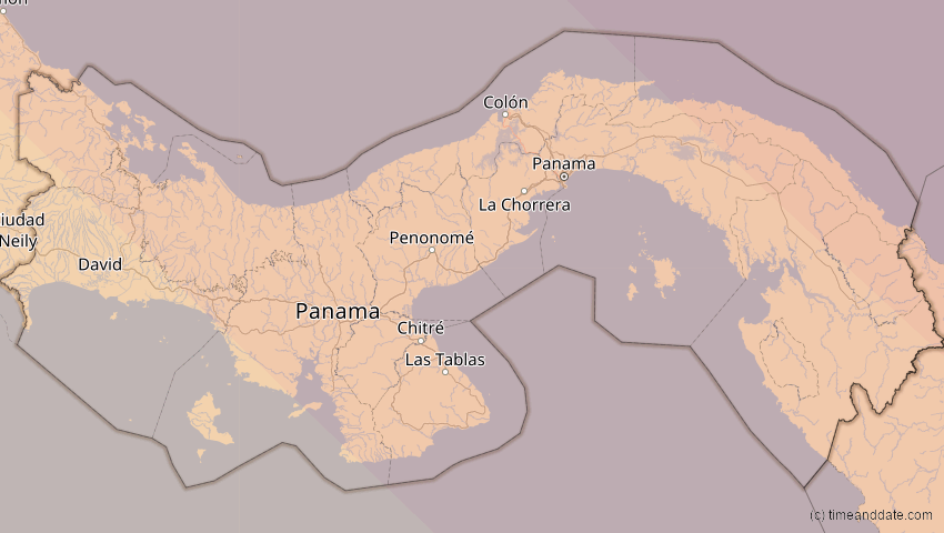 A map of Panama, showing the path of the 15. Nov 2077 Ringförmige Sonnenfinsternis