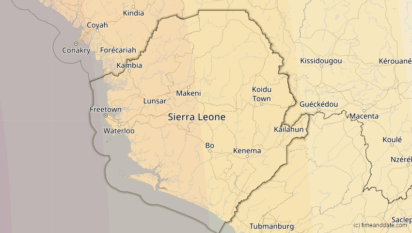 A map of Sierra Leone, showing the path of the 15. Nov 2077 Ringförmige Sonnenfinsternis