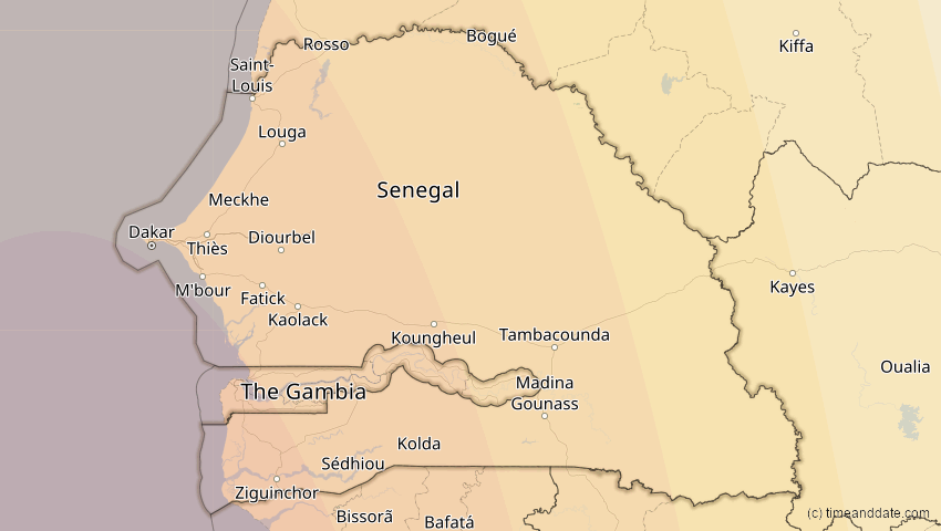A map of Senegal, showing the path of the 15. Nov 2077 Ringförmige Sonnenfinsternis