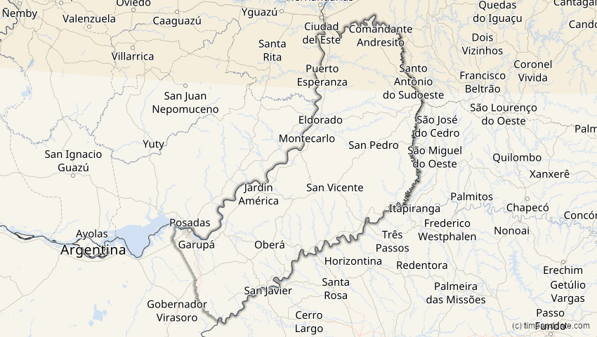 A map of Misiones, Argentinien, showing the path of the 15. Nov 2077 Ringförmige Sonnenfinsternis