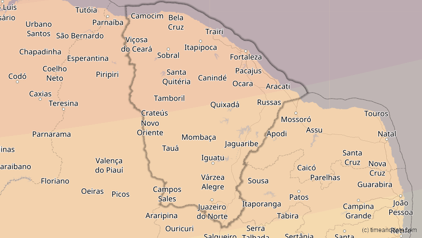 A map of Ceará, Brasilien, showing the path of the 15. Nov 2077 Ringförmige Sonnenfinsternis