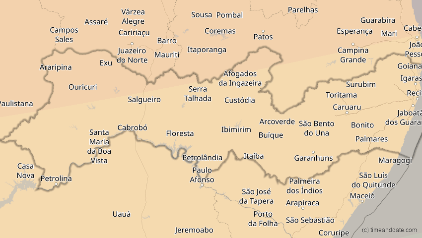 A map of Pernambuco, Brasilien, showing the path of the 15. Nov 2077 Ringförmige Sonnenfinsternis