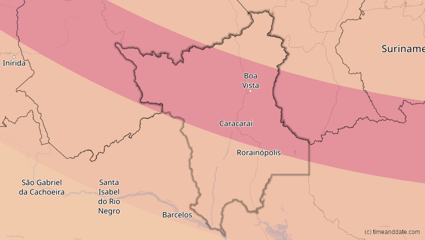 A map of Roraima, Brasilien, showing the path of the 15. Nov 2077 Ringförmige Sonnenfinsternis