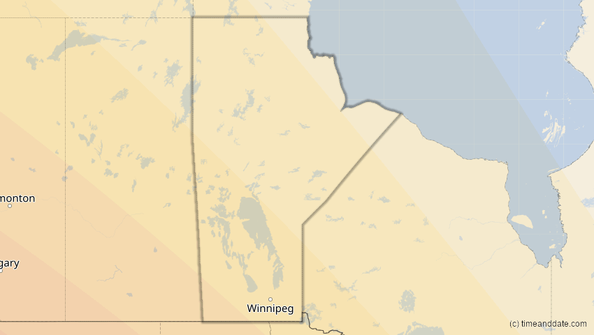 A map of Manitoba, Kanada, showing the path of the 15. Nov 2077 Ringförmige Sonnenfinsternis