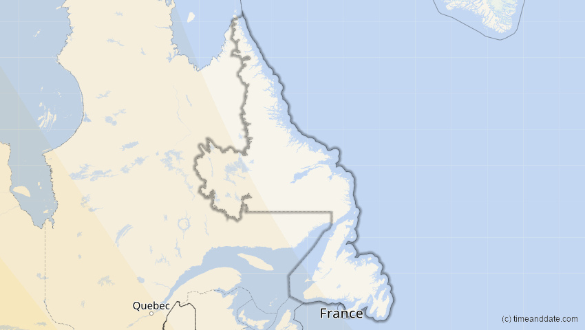A map of Neufundland und Labrador, Kanada, showing the path of the 15. Nov 2077 Ringförmige Sonnenfinsternis