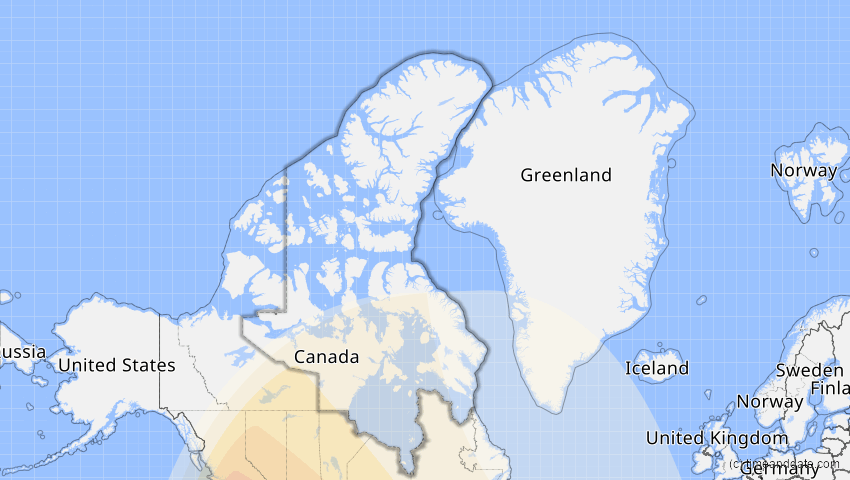 A map of Nunavut, Kanada, showing the path of the 15. Nov 2077 Ringförmige Sonnenfinsternis