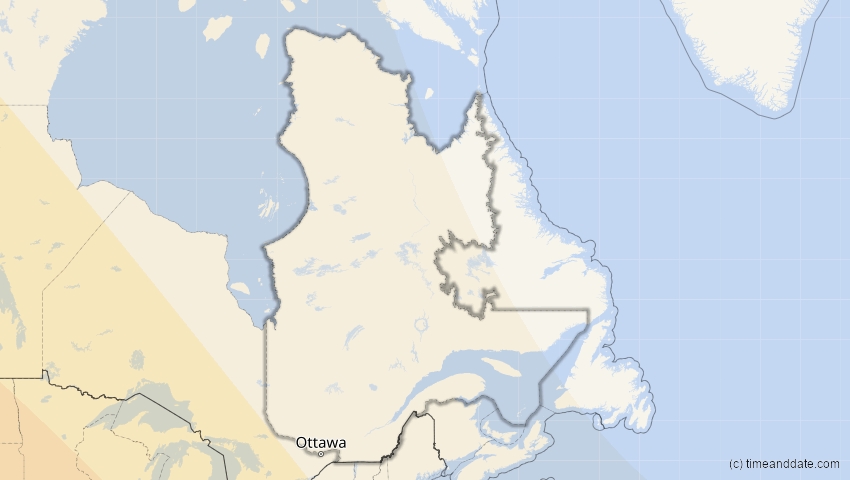 A map of Québec, Kanada, showing the path of the 15. Nov 2077 Ringförmige Sonnenfinsternis