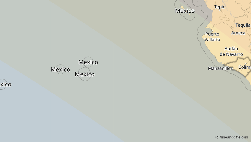 A map of Colima, Mexiko, showing the path of the 15. Nov 2077 Ringförmige Sonnenfinsternis