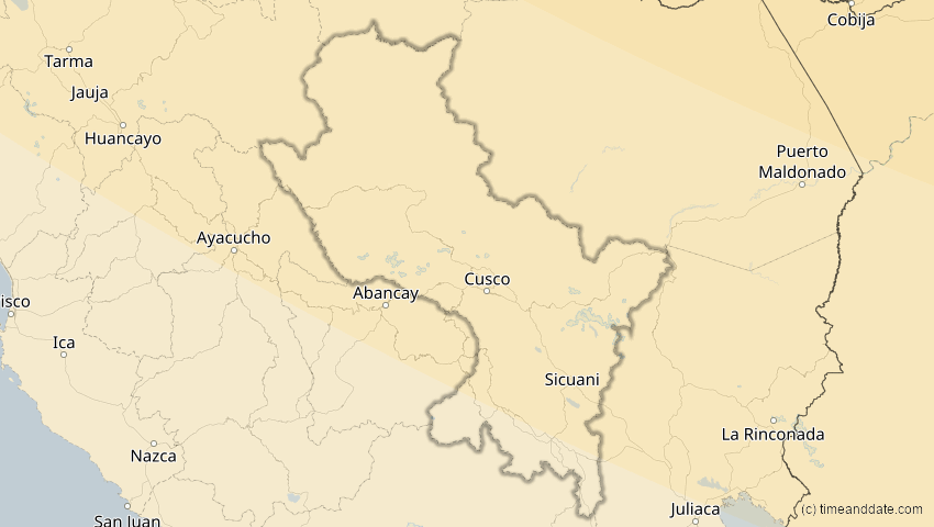 A map of Cusco, Peru, showing the path of the 15. Nov 2077 Ringförmige Sonnenfinsternis