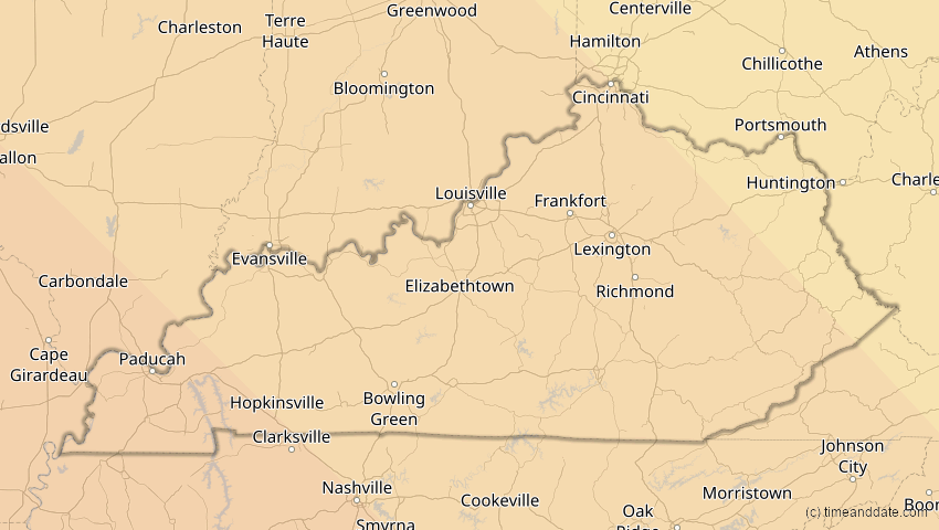 A map of Kentucky, USA, showing the path of the 15. Nov 2077 Ringförmige Sonnenfinsternis