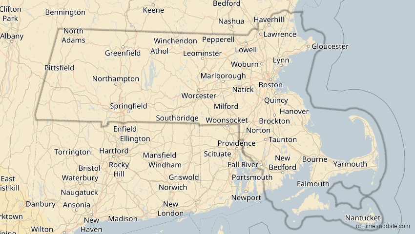 A map of Massachusetts, USA, showing the path of the 15. Nov 2077 Ringförmige Sonnenfinsternis