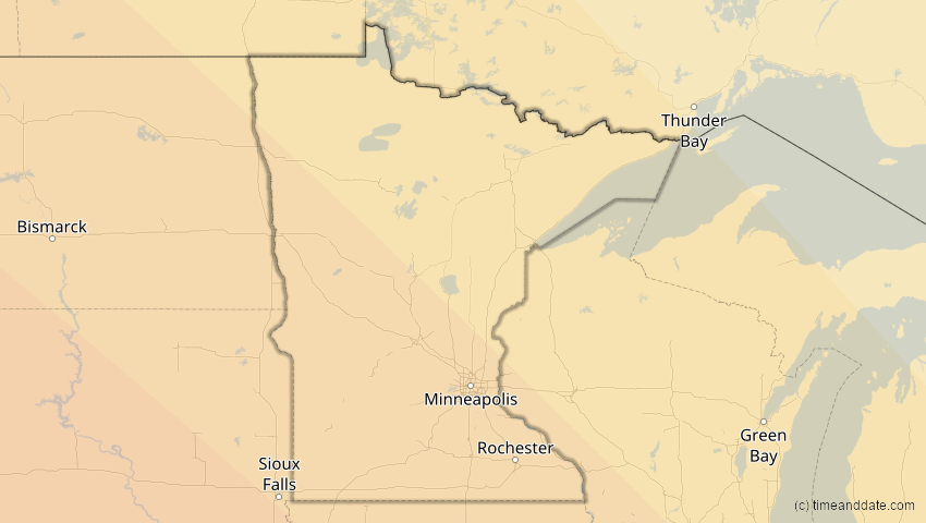 A map of Minnesota, USA, showing the path of the 15. Nov 2077 Ringförmige Sonnenfinsternis