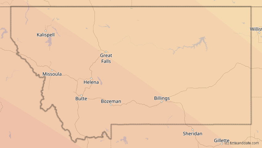 A map of Montana, USA, showing the path of the 15. Nov 2077 Ringförmige Sonnenfinsternis