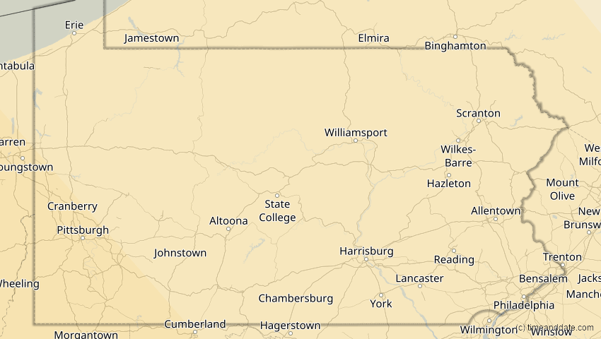 A map of Pennsylvania, USA, showing the path of the 15. Nov 2077 Ringförmige Sonnenfinsternis