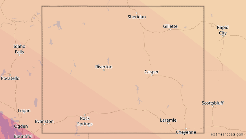 A map of Wyoming, USA, showing the path of the 15. Nov 2077 Ringförmige Sonnenfinsternis