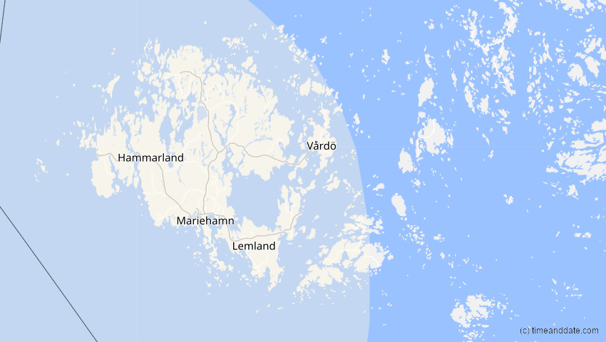 A map of Åland, showing the path of the 11. Mai 2078 Totale Sonnenfinsternis