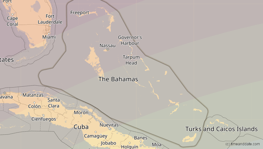A map of Bahamas, showing the path of the 11. Mai 2078 Totale Sonnenfinsternis