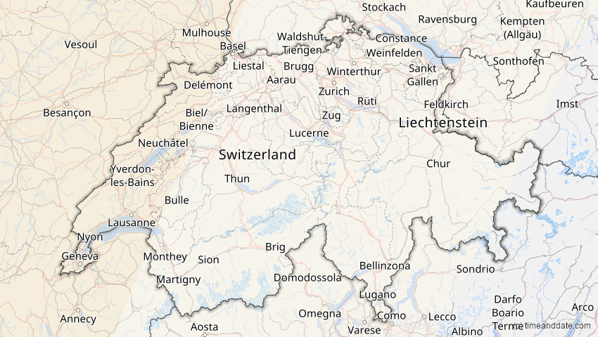 A map of Schweiz, showing the path of the 11. Mai 2078 Totale Sonnenfinsternis