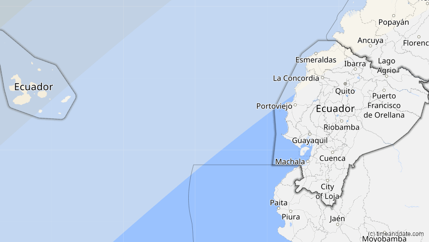 A map of Ecuador, showing the path of the 11. Mai 2078 Totale Sonnenfinsternis