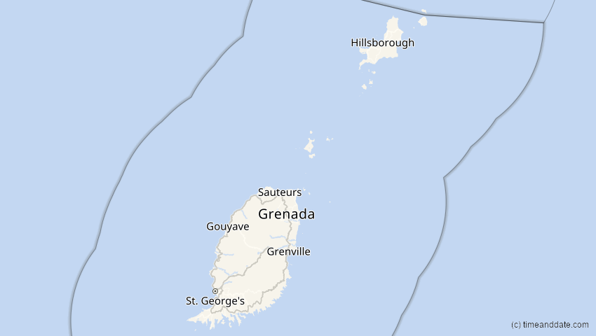 A map of Grenada, showing the path of the 11. Mai 2078 Totale Sonnenfinsternis