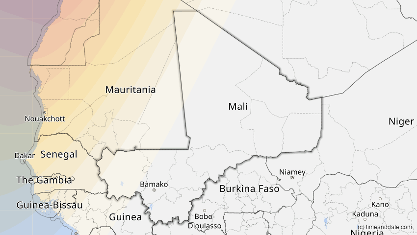 A map of Mali, showing the path of the 11. Mai 2078 Totale Sonnenfinsternis