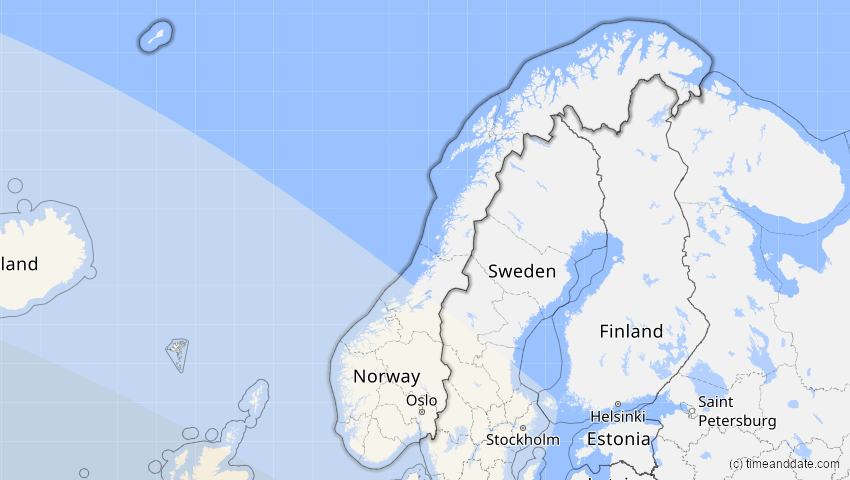 A map of Norwegen, showing the path of the 11. Mai 2078 Totale Sonnenfinsternis